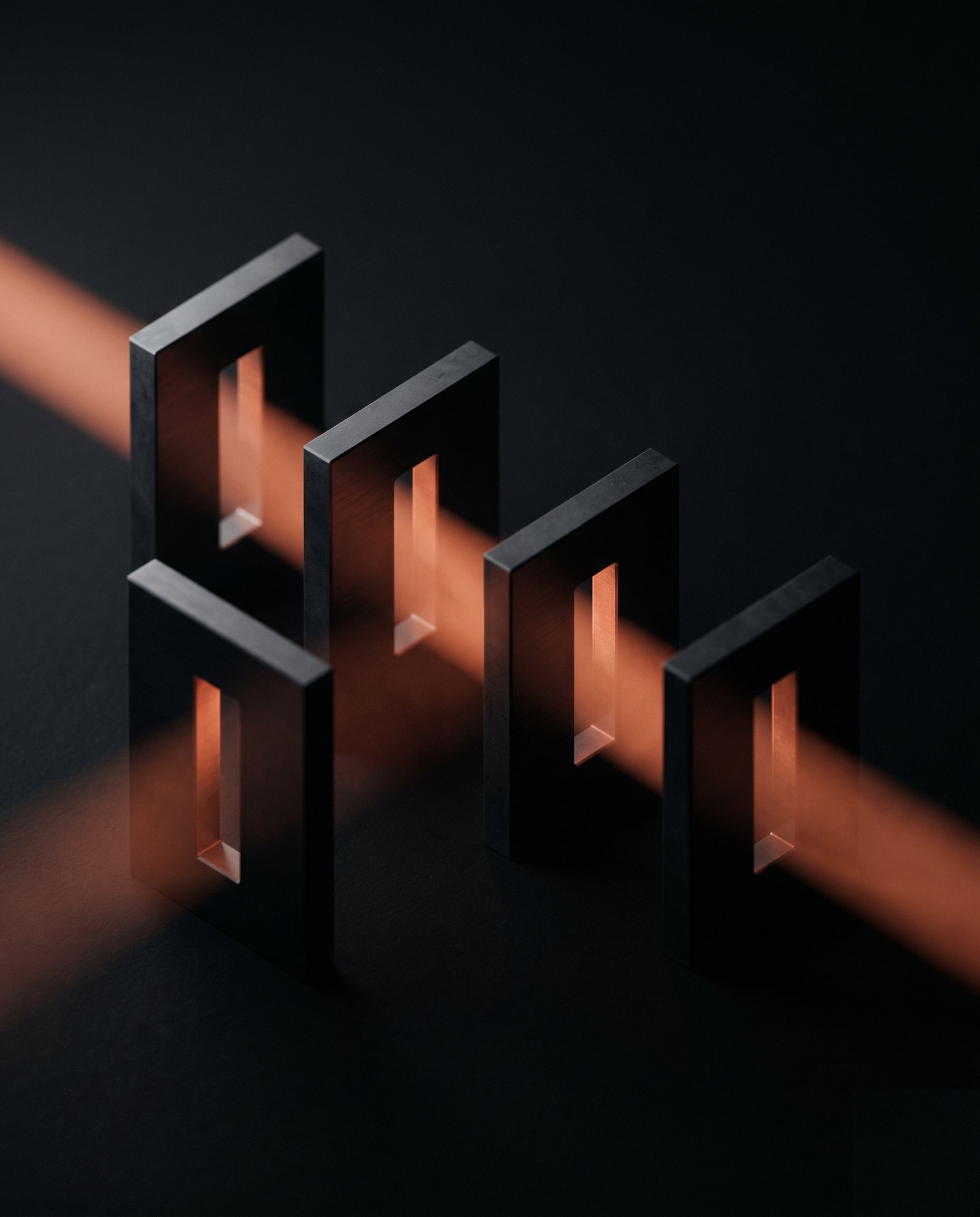 Warm light passing through a sequence of dark gates